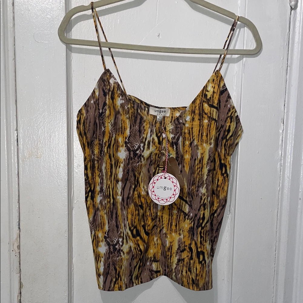 Umgee Yellow Brown Printed Spaghetti Strap Camisole